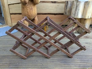 Vintage Folding Freestanding Carved Wooden Wine Rack Accordion 10 Bottle Holder - Picture 1 of 7