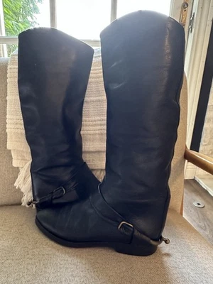 Botas estribo hasta la rodilla de cuero Joan and David vintage, negras, talla 7,5 Foto 1 de 4