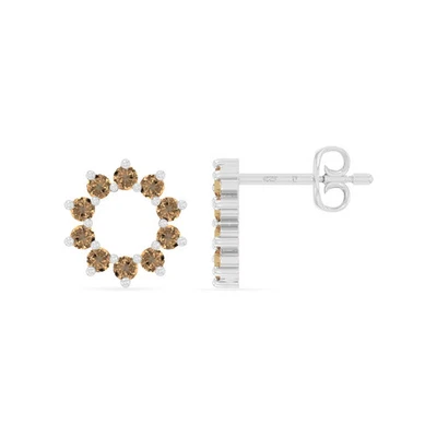 925 Sterling Silver Round 0.15 Ctw Citrine Stud Women Wedding Earrings - Image 1 of 3