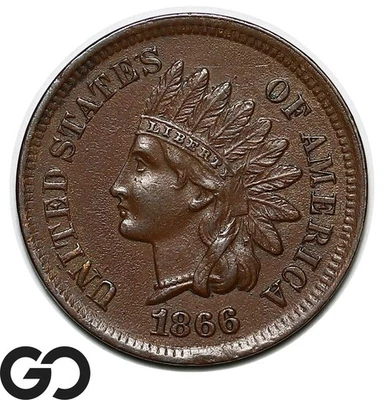 1866 Indian Head Cent Penny, Choice Uncirculated+ Better Date - Image 1 of 3