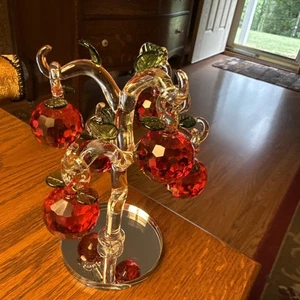 7 Piece Crystal Apple Tree Glass Figurine W/6 Red crystal Apples - Picture 1 of 20