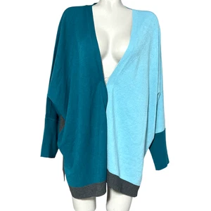 CHICO'S STRIKING TEAL COOL COLORBLOCK CARDIGAN SWEATER SZ L/XL L XL - Picture 1 of 7