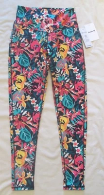 Hurley Black Neon Floral Leggings Jr XS V-Shaped Waist~ NEW $55 - Image 1 of 4