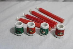4 Vintage Christmas Mini Ceramic Candle Holders w/Candles - Picture 1 of 2