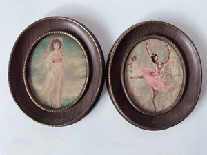 Vintage Victorian Blue Boy & Ballerina in Oval Plastic Frames 6" x 7" - Picture 1 of 7