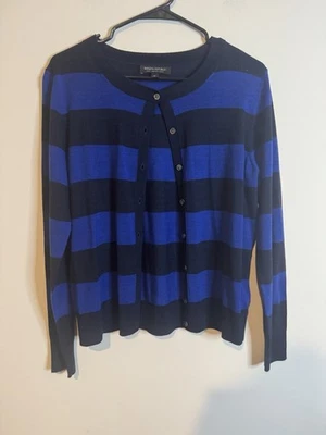 Banana Republic 100% шерсти мериноса кардиган свитер синий черная полоса женщин M - Изображение 1 из 4