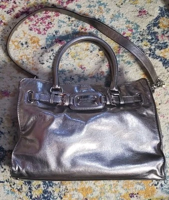 Michael Kors Hamilton Silver Metallic Satchel Shoulder Bag Leather - Image 1 of 4