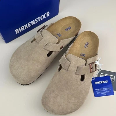 Birkenstock Boston Taupe Suede Leather Soft Footbed Clog Men's Shoes - Image 1 of 4