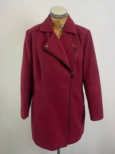 Simply Be Coat Jacket Biker collar berry pink raspberry fleece 14 mid long - Picture 1 of 15