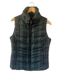 Talbots Navy Green Plaid Down Puffer Vest Small - Picture 1 of 5