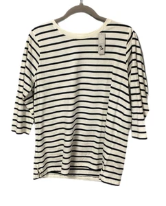 Lands End Womens Petite Top, Ivory/Black Stripe XSP, SP, MP, LP, NWT, SHIPS FREE - Picture 1 of 9