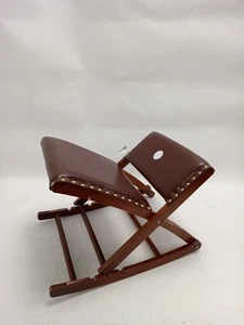 Vintage Folding Low Rocking Footstool Brown Vinyl Seat & Wooden Frame - Picture 1 of 10