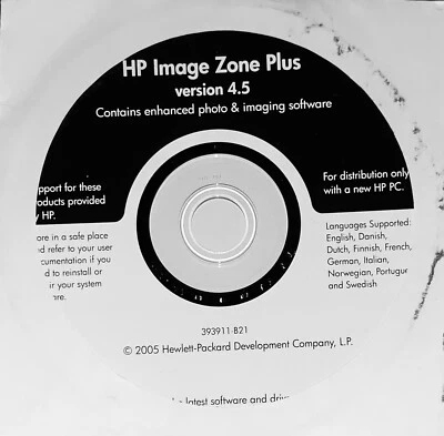 Disco de software HP Image Zone Plus versión 4.5 - 2005 nuevo sellado de fábrica Foto 1 de 2
