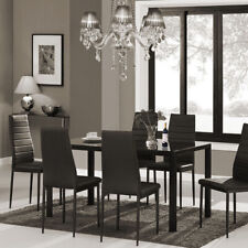 Black Dining Unit Glass Dining Table 2-6 Seater Leather Chairs Kitchen Furniture