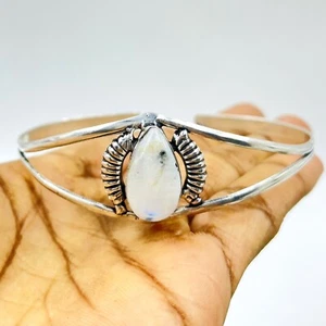 Brazalete brazalete de plata esterlina 925 con piedras preciosas de luna arco iris natural joyería - Imagen 1 de 5