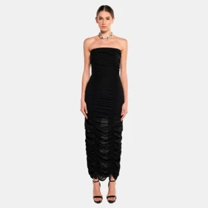 Maxi Vestido Mujer $270 COLECCIÓN OW SANDY Gasa Talla S Negro Caviar OW15111 - Imagen 1 de 4