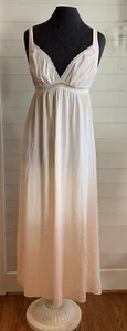 Vintage Miss Elaine Long Sweep Sleeveless Nightgown Gown V Neck Nylon Peach Lace - Picture 1 of 10