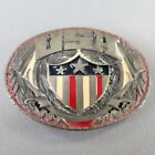 USA Red White Blue Shield Eagle Wings Belt Buckle Indiana Metal Craft 1981