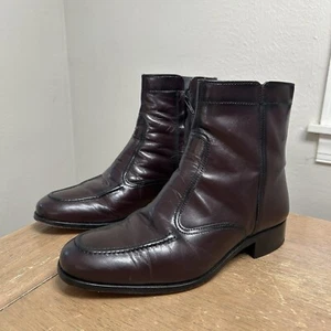 Vintage Florsheim Beatle Boots Men’s 8 D Burgundy Leather Side Zip Disco Hipster - Picture 1 of 20