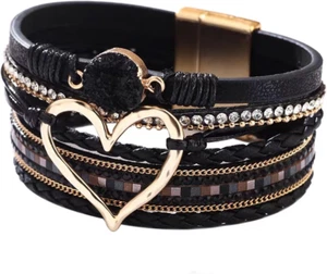 Boho Herz Wickelarmband aus Leder für Damen mit Magnetschnalle - Bild 1 von 7
