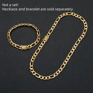 Collar o brazalete Figaro chapado en oro de acero inoxidable de 8 mm con cierre helado - Imagen 1 de 7