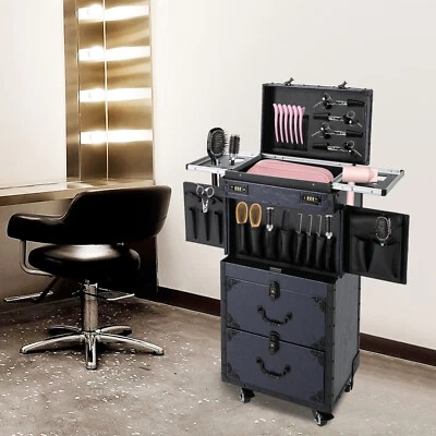 Estuche de Maquillaje Profesional Estuche de Cosmetología Rodante Metal Belleza Equipaje de Viaje Foto 1 de 4