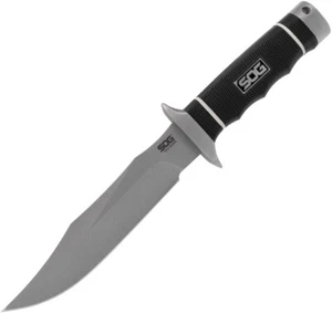 SOG Tech Bowie Black AUS-8 Stonewash Fixed Blade Knife w/ Sheath S11BBX - Picture 1 of 6