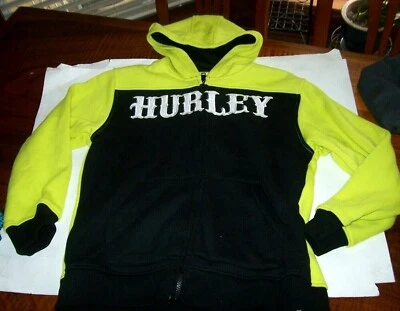 Nuevo Hurley Grande 14 16 joven niño cremallera frontal sudadera con capucha chaqueta negro amarillo Foto 1 de 2