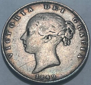 GREAT BRITAIN Queen Victoria Silver (1/2) Half Crown 1849 - Km-740 - Small Date! - Picture 1 of 2