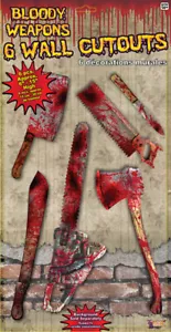 HALLOWEEN Party Wand Gore Dekor 6 BLUTIGE WAFFEN AUSSCHNITTE Kettensäge Beilmesser - Bild 1 von 1