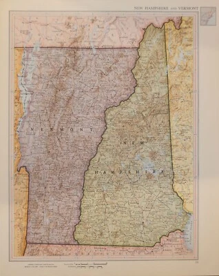 Mapa vintage 1958 - Vermont/Nuevo Hampshire y Nueva Jersey - pieza decorativa única Foto 1 de 2