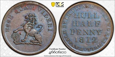 1812 D-98 Picard Lead Works Lion 1/2 Penny Conder Token PCGS AU Cleaned     2758 - Image 1 of 4