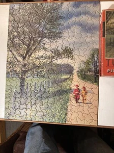 VINTAGE TUCO DELUXE PICTURE PUZZLE 1940s Little Children Walking Up Country Road - Picture 1 of 6