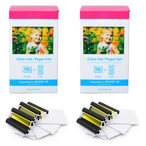 2X Fits Canon Selphy CP1300 KP-108IN Color Inks 3115B001 + 4X6 Photo Paper Set - Picture 1 of 12