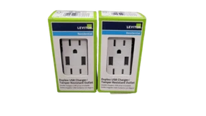 2-PACK Leviton Combination Duplex Receptacle & USB Charger, 15A, White - Picture 1 of 2
