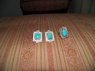 Bonito juego de pendientes y anillos Carolyn Pollack turquesa suroeste esterlina Foto 1 de 2