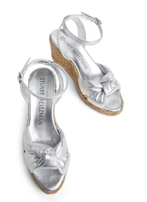 Stuart Weitzman PLAYA ESPADRILLE KNOT WEDGE Silver Size 7.5 NEW - Image 1 of 4