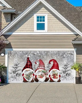 7 X 8 Ft Christmas Garage Door Decorations, Garage Door Banner Red Gnome with... - Image 1 of 4