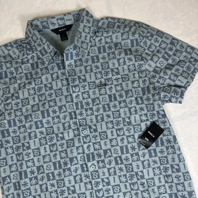 NUEVO CON ETIQUETAS RVCA Camisa Douglas Abotonada Manga Corta Tejida Informal Para Hombres L Azul Foto 1 de 4