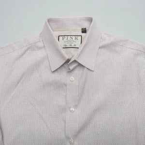 Thomas Pink Mens Super Slim Fit Dress Shirt Size 15.5 Blue Orange Dot - Picture 1 of 8