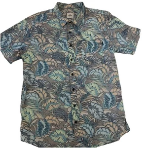 Rip Curl Button Up Shirt Mens X Large Hawaiian Tropical Print Blue Green Gray - Picture 1 of 4