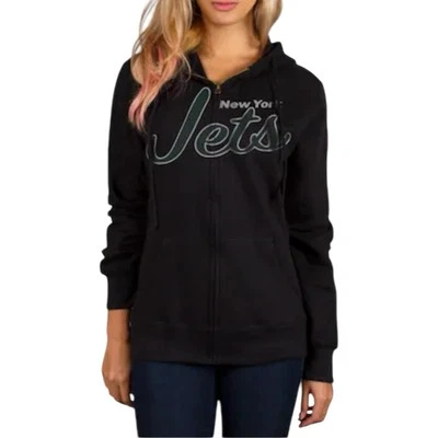 New York Jets Sudadera con Capucha Mujer Mediana Negra NFL Chaqueta Completa con Cremallera Usada en Excelente Condición Foto 1 de 4