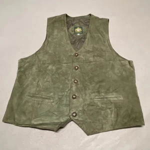 Gilet da caccia vintage uomo EU54 UK44 verde pelle scamosciata gilet bavarese - Foto 1 di 10