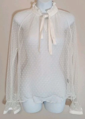 Top Story On Mujer Blanco Encaje Transparente Geométrico Manga Campana Volantes Cuello Talla M Foto 1 de 4
