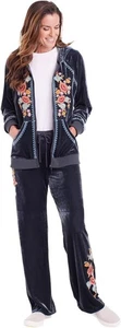 Women's Floriana Floral Embroidered Sweater Sweatpants Solf Velvet Sz XL Boho - Picture 1 of 14