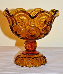 Vintage LE Smith Monde und Sterne 5 1/4" Standfuß Süßigkeitenschale Schüssel Bernstein Kompott - Bild 1 von 6