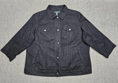 Chaqueta Ralph Lauren Mujer 1X Negra Denim Lino Bordada Floral Western LRL Foto 1 de 4
