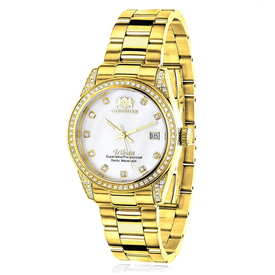 Reloj Mujer Acero Inoxidable Diamante | Luxurman Tribeca 33 mm | Esfera Blanca Foto 1 de 4