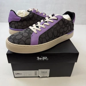 Coach Clip niedrige Sneakers Herren Größe 12D schwarz Iris lila Signatur Canvas - Bild 1 von 9