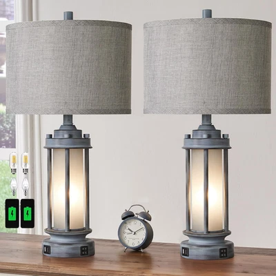 Set of 2 Rustic Table Lamps for Living Room, Farmhouse Vintage Nightstand Lamp w - Image 1 of 4